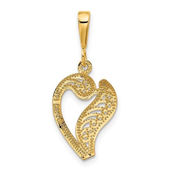 14k Yellow Gold, Maci Collection, LG Filigree Script Initial V Pendant - Picture 3 of 5